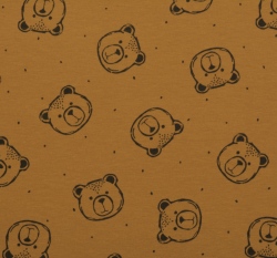 Teplákovina počesaná potisk medvídci na hořčicové, BIO