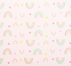 Úplet potisk barevné duhy a srdíčka na růžové