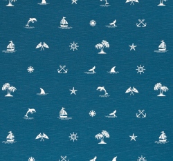 Viskózový úplet potisk mořský svět na modré