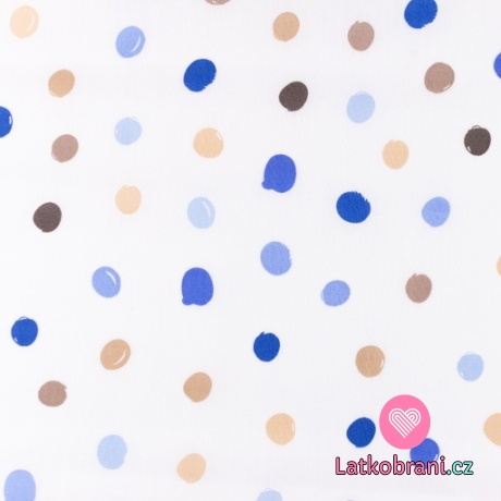 Popelín puntíky do modra na bílé 