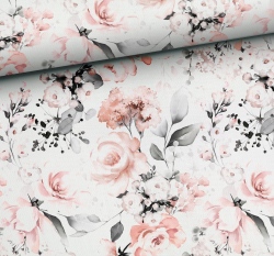 Teplákovina potisk kvetoucí růže na bílé