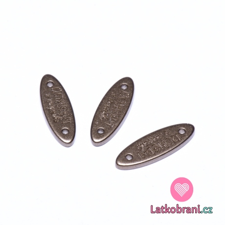 Štítek na oblečení polyesterový měděný "Vyrobeno s láskou"