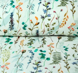 Teplákovina kvítí s makovicemi na bílé