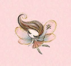 Panel lesní víla hnědovláska s hůlkou na starorůžové