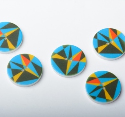 Knoflík potisk geometrické tvary - tyrkysový