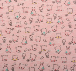 Úplet potisk kreslená zvířátka melanž baby růžová