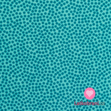 Bavlněné plátno drobné modré puntíky na tyrkysové