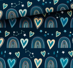 Teplákovina potisk duha mezi srdíčky a noční oblohou