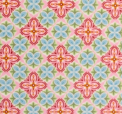 Bavlněné plátno modrá a růžová kvítka na růžové