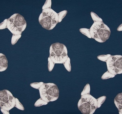 Teplákovina potisk buldočci na modré navy