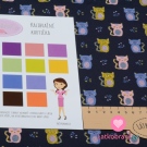 Úplet potisk třpytivé barevné kočičky na modré navy