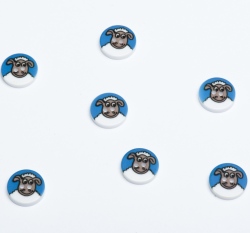 Knoflík kulatý, dětský s ovečkou na modré