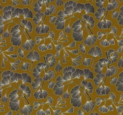 Viskóza potisk lístky ginko na hořčicové