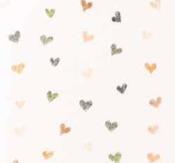 Dvojitá gázovina / mušelín malovaná srdíčka do zelena na bílé