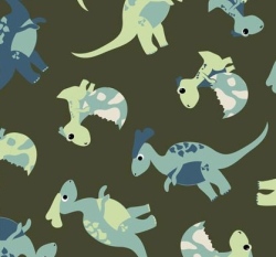 Teplákovina potisk dinosauři na khaki zelené