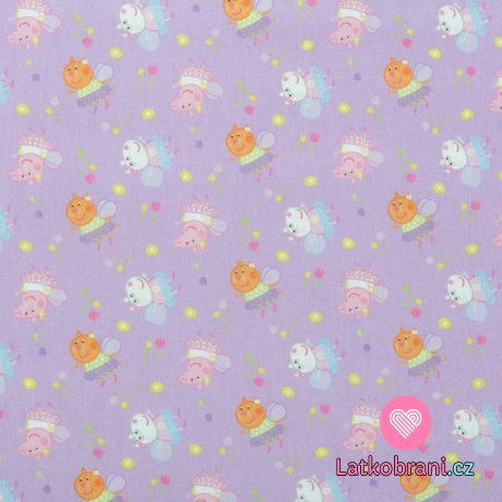 Bavlněné plátno potisk prasátko Peppa na růžové