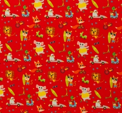 Úplet potisk závodící zvířátka na červené