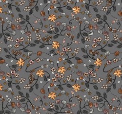 Úplet potisk drobné lilie a kytičky na šedé 