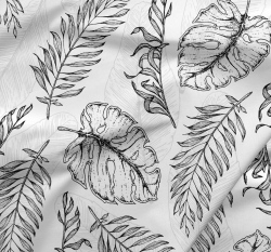 Teplákovina potisk listy černé a světle šedé na bílé