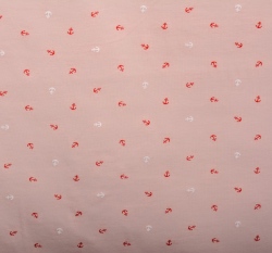 Úplet potisk nepravidelné bílé a červené kotvičky na světlince růžové