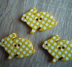 Knoflík zajíček žlutý s bílými puntíky