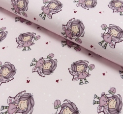 Teplákovina potisk holčička motýlek na růžové