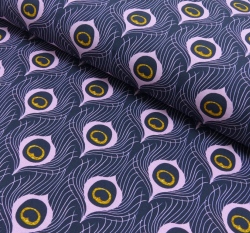 Úplet potisk paví peříčka na tmavě fialovomodré