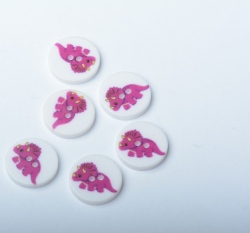 Knoflík kulatý, dětský dinosaurus na bílé