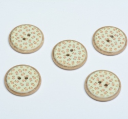 Knoflík imitace dřeva potisk růžičky na světle zelené