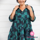 Bavlněná halenkovina potisk tropické listy na petrolejové