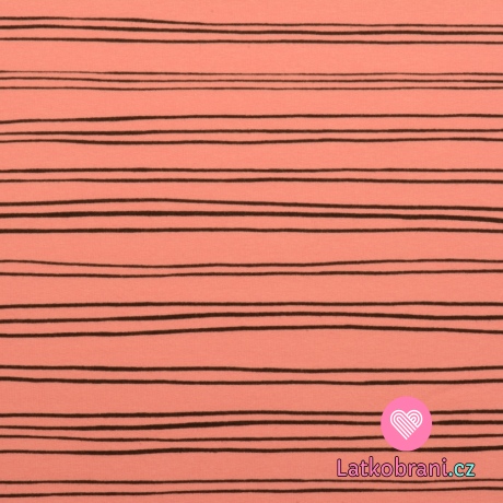 Teplákovina počesaná potisk nepravidelné proužky na růžové, BIO