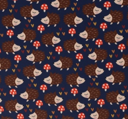 Softshell potisk ježci s muchomůrkami na tmavě modré s fleecem