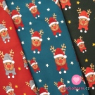 Teplákovina potisk sob Rudolf na červené, lehce počesaná