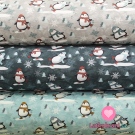 Teplákovina počesaná potisk tučňáci na bruslích na šedo-modré