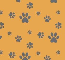 Úplet potisk šedé psí tlapky na žlutém podkladu
