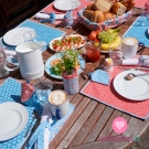 Bavlněné plátno srdíčka na světle modré 