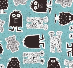 Teplákovina potisk příšerky na světle modré