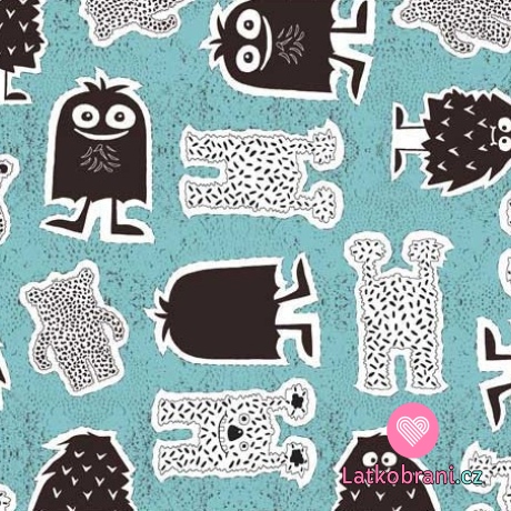 Teplákovina potisk příšerky na světle modré