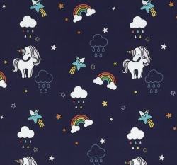 Softshell s fleecem potisk jednorožci v dešti na tmavě modré