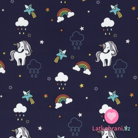 Softshell s fleecem potisk jednorožci v dešti na tmavě modré