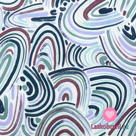 Teplákovina počesaná džínově modré čáry na bílé 