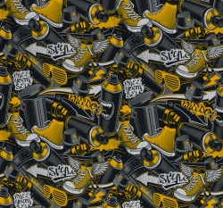 Teplákovina potisk žluté tenisky na černé 