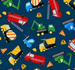 Úplet potisk stavební vozidla na modré 