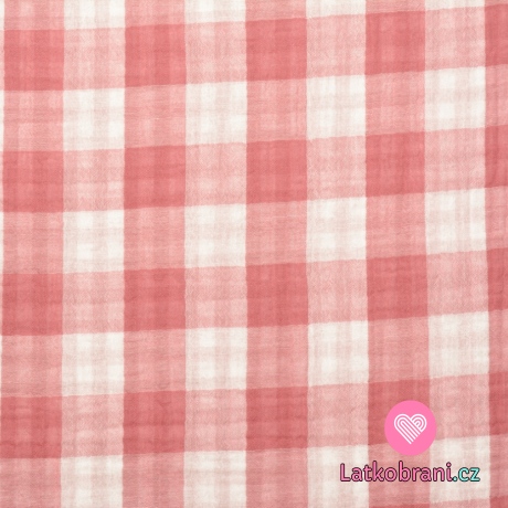 Dvojitá gázovina / mušelín růžová kostka na bílé, oboustranná 