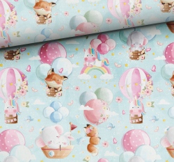 Teplákovina zvířátka v balónech na modrém nebi