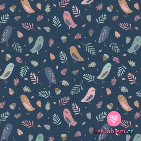 Úplet potisk ptáčci na námořnické modré 