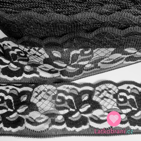 Krajka silonová černá květy 70 mm 