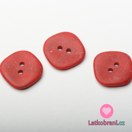 Knoflík hranatý, zaoblený, žíhaný červený