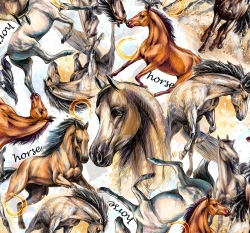 Úplet potisk divocí koně s podkovou na bílé