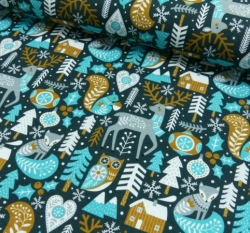 Úplet potisk zimní les na tmavě modré